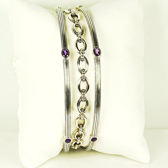 LAGOS Sterling Silver Purple Amethyst Set of Three Bangle Bracelets - Picture 4 of 11